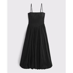 Abercrombie & Fitch Dipped-Waist Bubble Hem Midi Dress SP Black